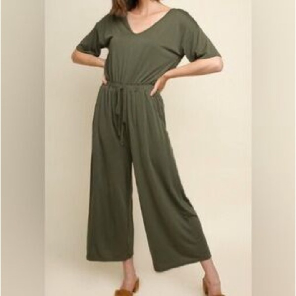 Umgee Black V-Neck Wide-Leg Jumpsuit